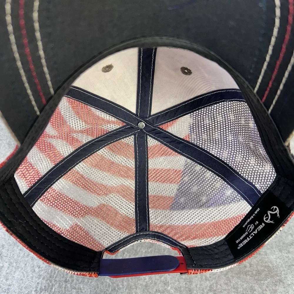 Realtree Antler Logo Men Camo Realtree Trucker Hat American Flag Mesh OSFM